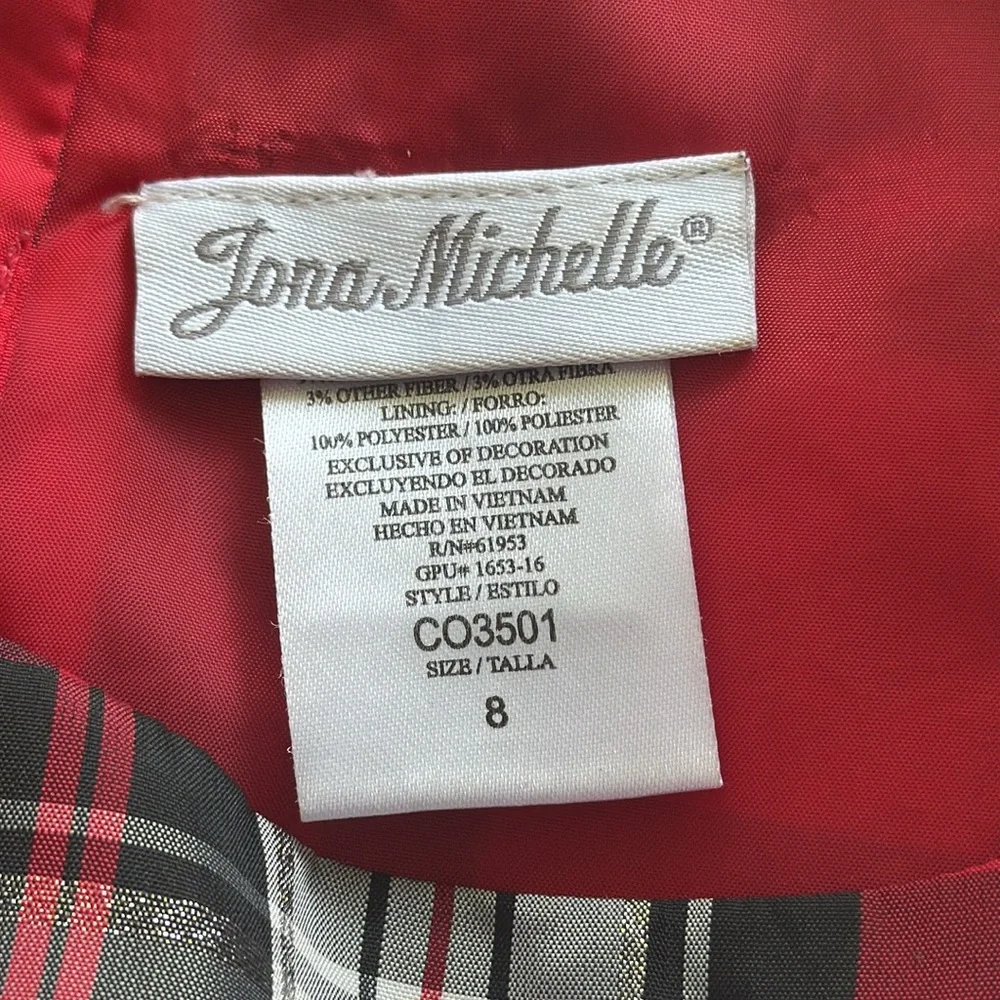 Jona Michelle red black plaid bow belt sleeveless Christmas holiday dress size 8